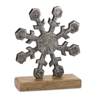 Metal Snowflake on Wood Base Set