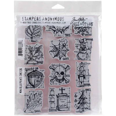 Stampers Anonymous Tim Holtz® Mini Blueprints Cling Stamps