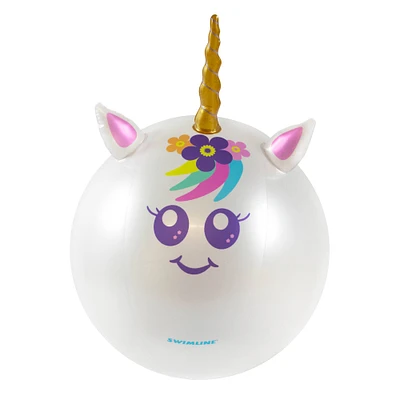 Swim Central 29" Inflatable Rainbow Unicorn Beach Ball with Horn