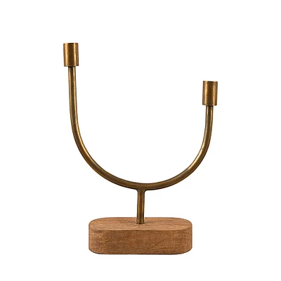 Asymmetrical Wood & Metal Candle Holder