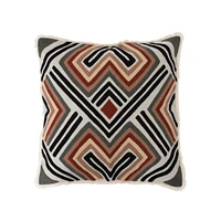 Cotton Embroidered Pillow With Pattern & Fringe