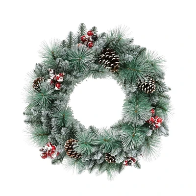 6 Pack: 24" Glitter Pine, Cones & Red Berries Wreath