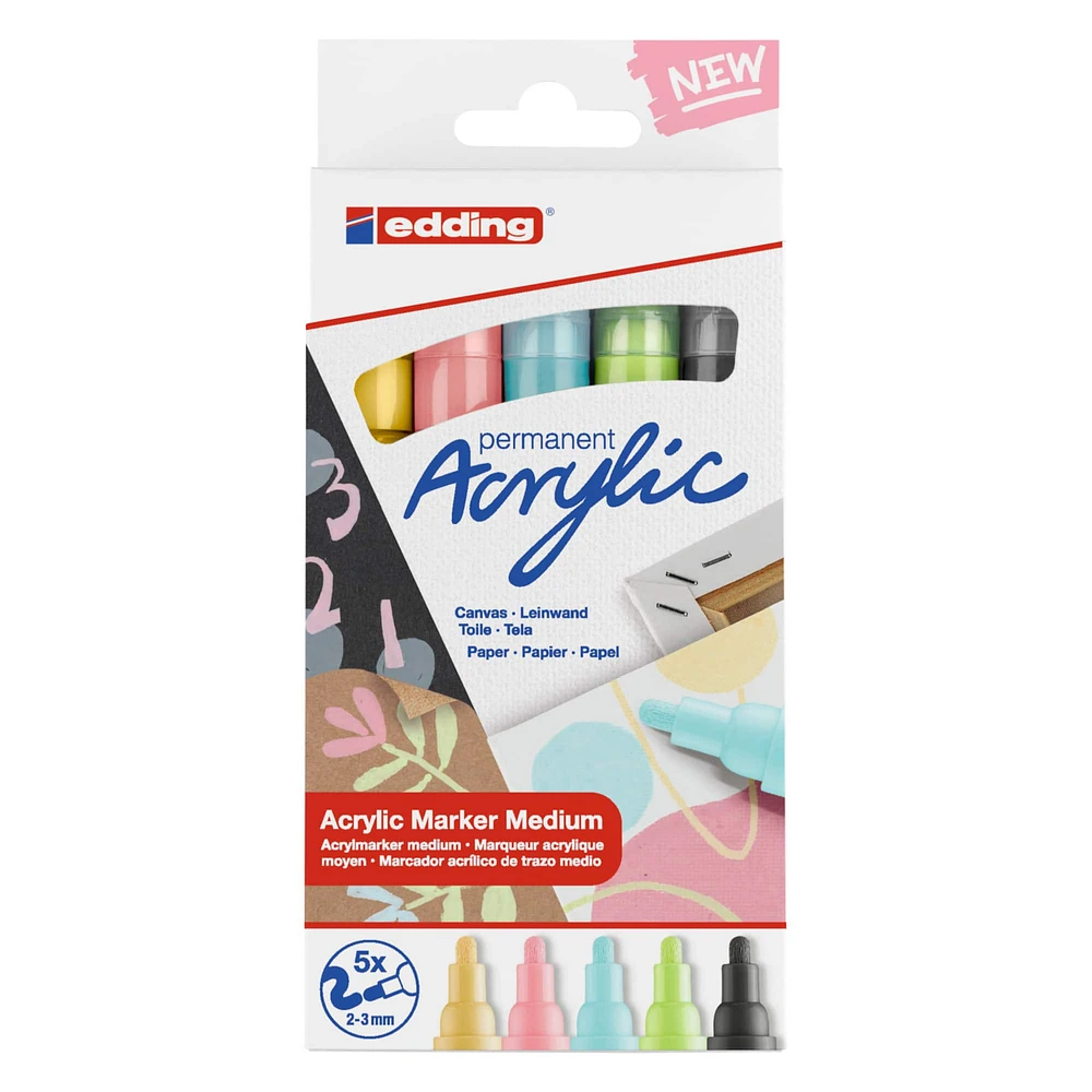 8 Packs: 5 ct. (40 total) edding® 5100 Medium Pastel Acrylic Marker Set