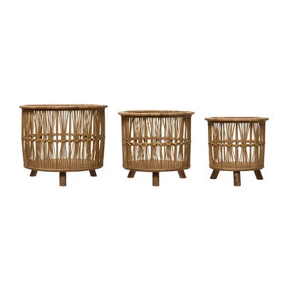 Woven Bamboo Footed Baskets Set