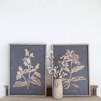 Wood Wall Décor with Botanical Print Set