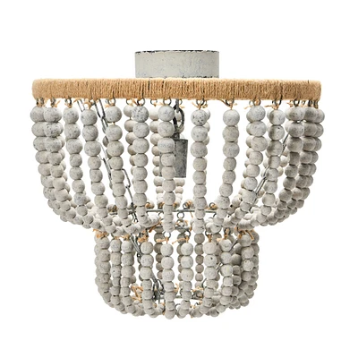 Gray Wood Bead & Metal Semi-Flush Light