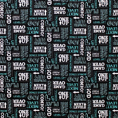 Camelot Fabrics Game On Black Words Cotton Fabric