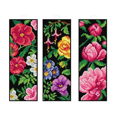 Orchidea Counted Cross Stitch Kit With Plastic Canvas Bookmarks Flowers Set Of 3 Designs