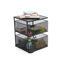 Mind Reader Black 2-Tier Metal Mesh Magnetic Organizer Slide Out Basket Drawer