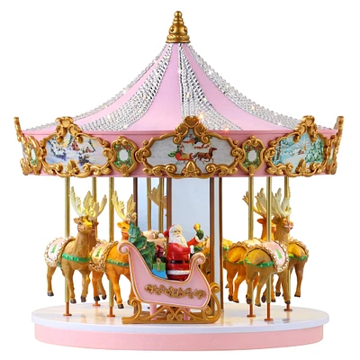 12" Animated & Musical Pink Crystal Carousel