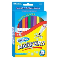 BAZIC® Fine Line Washable Markers, 12 Packs of 10