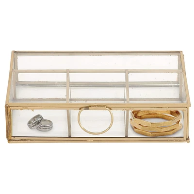 Rectangular Metal & Glass Jewelry Box