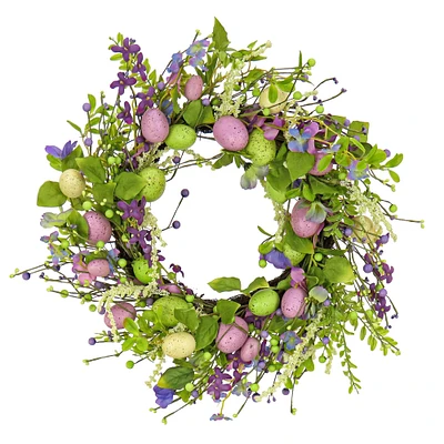 20" Flowering Purple Eggs Easter Wreath