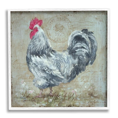 Stupell Industries Vintage Farm Rooster French Parisian Stamp Country Bird Framed Wall Art