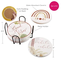 Kate Aspen® Boho Ceramic Coasters with Holder, 6ct.