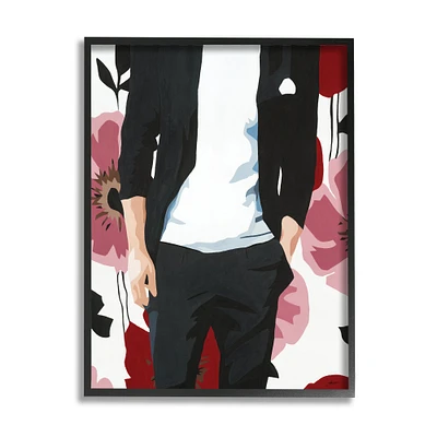 Stupell Industries Men's Casual Fashion Suit Pink Floral Pattern in Black Frame Wall Art