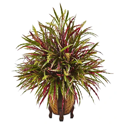 2.5ft. Red & Green Autumn Grass Arrangement in Woven Vase