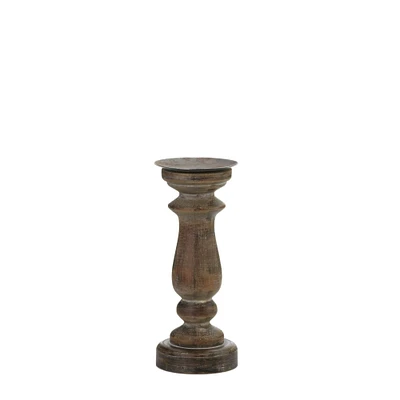11" Antique-Style Wooden Candle Holder