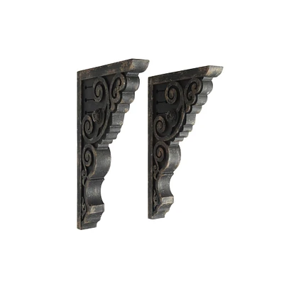 Black Wood Corbels with Heavily Distressed Finish Set