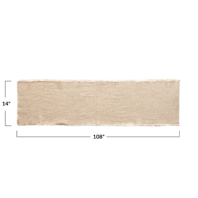 108" Natural Linen-Blend Table Runner with Frayed Edges