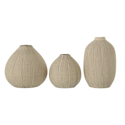 White Stoneware Vases with Textured Black Polka Dots Set