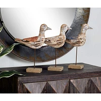 Set of 3 Brown Wood Coastal Bird Sculpture, 11" x 14"