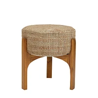 20" Natural Bohemian Jute Stool with Wood Legs