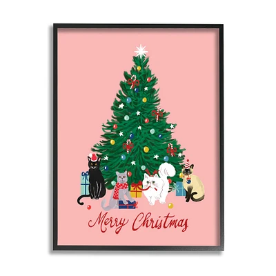 Stupell Industries Merry Christmas Holiday Cats Framed Giclee Art