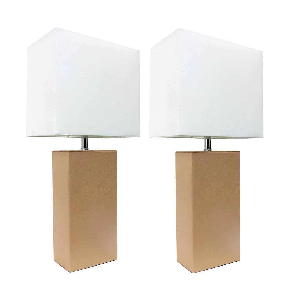 Elegant Designs™ 2 Pack Leather Table Lamps with White Shades