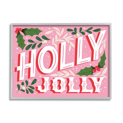 Stupell Industries Bold Pink Holly Jolly Phrase Framed Giclee Art