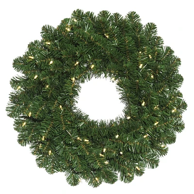 24" Pre-Lit Oregon Fir Artificial Christmas Wreath, Warm White LED Wide Angle Lights