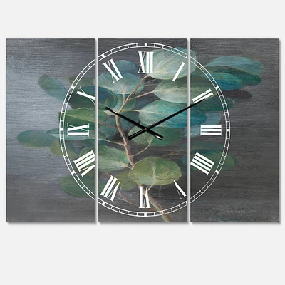 Designart Fresh Leaves 3 Panel Farmhouse Wall Clock