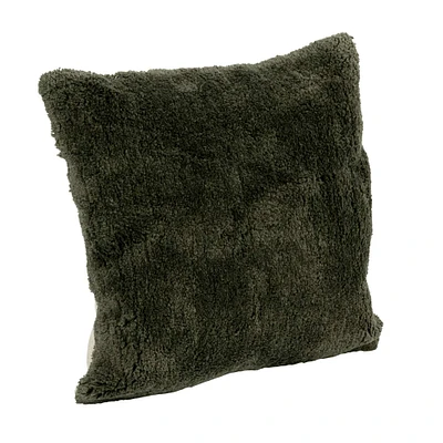 Forest Green Cotton Tufted Pillow with Natural Chambray Back