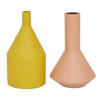 The Novogratz Set of 2 Multi Colored Metal Rustic Vase, 11.25", 11.5"