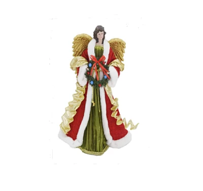 18" Unlit Red and Green Angel with Wreath Christmas Tree Topper