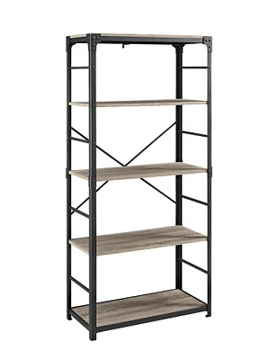 Walker Edison 64" Driftwood Angle Iron Industrial Bookcase