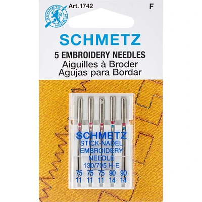 Euro-Notions Schmetz Embroidery Machine Needles, 11/75 (3) & 14/90 (2)