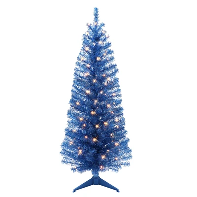 4.5ft. Pre-Lit Blue Tinsel Artificial Christmas Tree, Clear Lights
