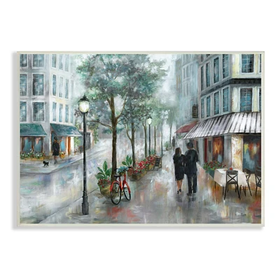 Stupell Industries Couple Walking Through Traditional Rainy City Architecture Wall Plaque