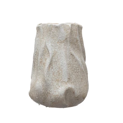 11" Distressed Cream Crackle Glaze Organic Stoneware Vase
