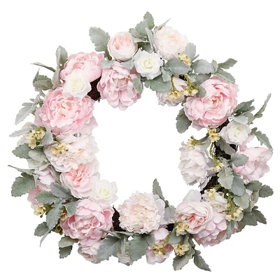 22" Pink Peony & Ivory Rose Wreath by Ashland®