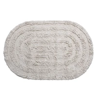 Beige Modern Oval Cotton Tufted Rug With Woven Line Design, 71" x 47"