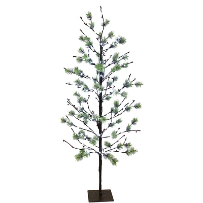 6 Pack: 5ft. Pre-Lit Artificial Twig Tree with Red Berries, White LED Twinkle Lights