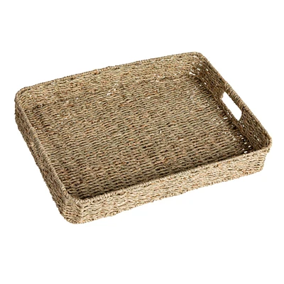 20" x 14" Natural Hand-Woven Seagrass Tray with Handles