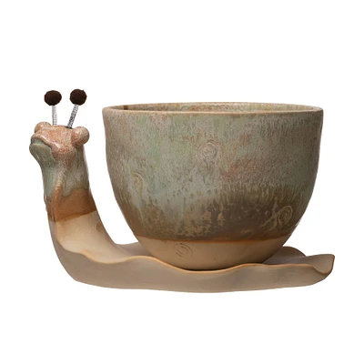 Stoneware Snail Planter Set