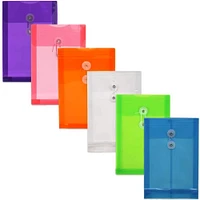 JAM Paper 6.25" x 9.25" Assorted Button & String Tie Closure Plastic Envelopes, 6ct.