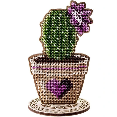 Wonderland Crafts Cactus in Heart Pot Bead Embroidery on Wood Kit