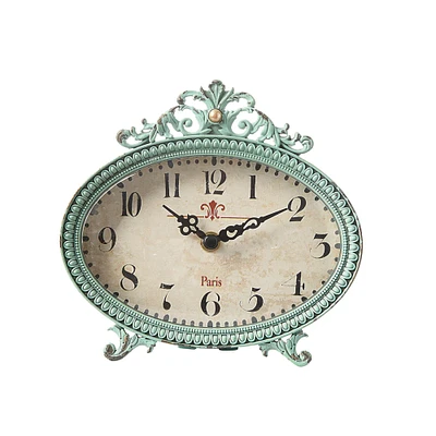 6.5" Green Antiqued Pewter Mantel Clock