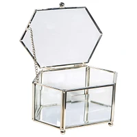 Home Details Silver Vintage Mirrored Bottom Diamond Shape Glass Keepsake Box