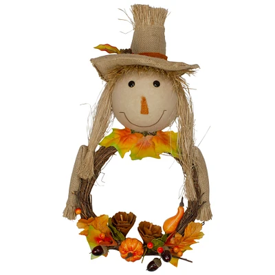 20" Yellow & Tan Fall Harvest Scarecrow Wreath Wall Decor